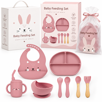 Nouvel Arrivage – Ensemble Assiette et Bol en Silicone pour Bébé, Écologique, Non Toxique, à Forte Adhérence, avec Cuillère et Bavoir d'Alimentation – Idéal Rentrée Scolaire