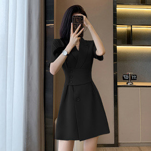 White V-Neck Short Sleeve Suit Dress Women's Midi Skirt Office Lady Style Satin Fabric No-Wrinkle Treatment - Product Image 2