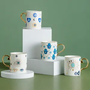 Sylvan-Taza de cerámica con diseño de ojos malvados, tazas de café de porcelana de lujo de estilo turco