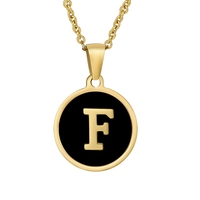 Collares de Acero Inoxidable al por Mayor con Colgante Geométrico Redondo con Iniciales de 26 Letras y Concha Negra para Regalo