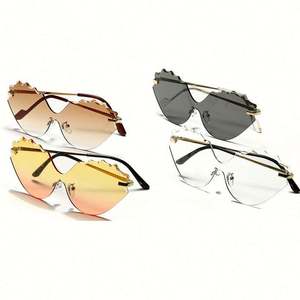 Lunettes de soleil de luxe tendance 2022, monture en alliage, verres monobloc, sans monture, style œil de chat, pour femmes - Product Image 2