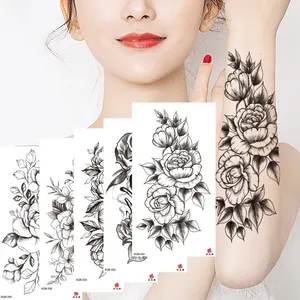 Xqb adesivo de tatuagem temporária, flor colorida 601-680 para mulher, preto e branco, novo design de tatuagem