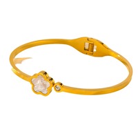Pulsera de Acero Inoxidable con Baño de Oro PVD de 18k, Diseño de Trébol de Cinco Hojas, Elegante y Sencilla para Mujer