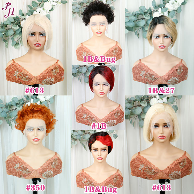 วิกผม Pixie ด้านหน้าลูกไม้ส่วน T