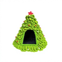 Nichoir pour animaux de compagnie en forme de sapin de Noël, nid triangulaire en nylon, imprimé animal mignon, abri portable pour chats et chiens, intérieur/extérieur