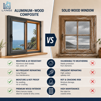 Fenêtre coulissante en aluminium et bois LANGE Deluxe, esthétique, avec variété de bois personnalisable, vue panoramique, grand vitrage pour balcon