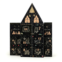Caja Misteriosa Navideña de Lujo con Diseño de Castillo Negro, Caja de Regalo Personalizada OEM en Forma de Casa, de Cartón Rígido Corrugado, Color Dorado