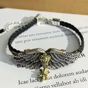 Sterling Silber Leder Cord Armband für Männer und Frauen Angel Wings Crown Cross Armband Halskette Paar Schmuck