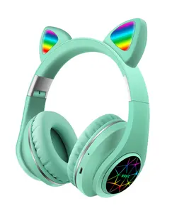 新款上市RGB猫耳无线耳机带麦克风7.1立体声音乐BT 5.0耳机支持控制浅色耳机