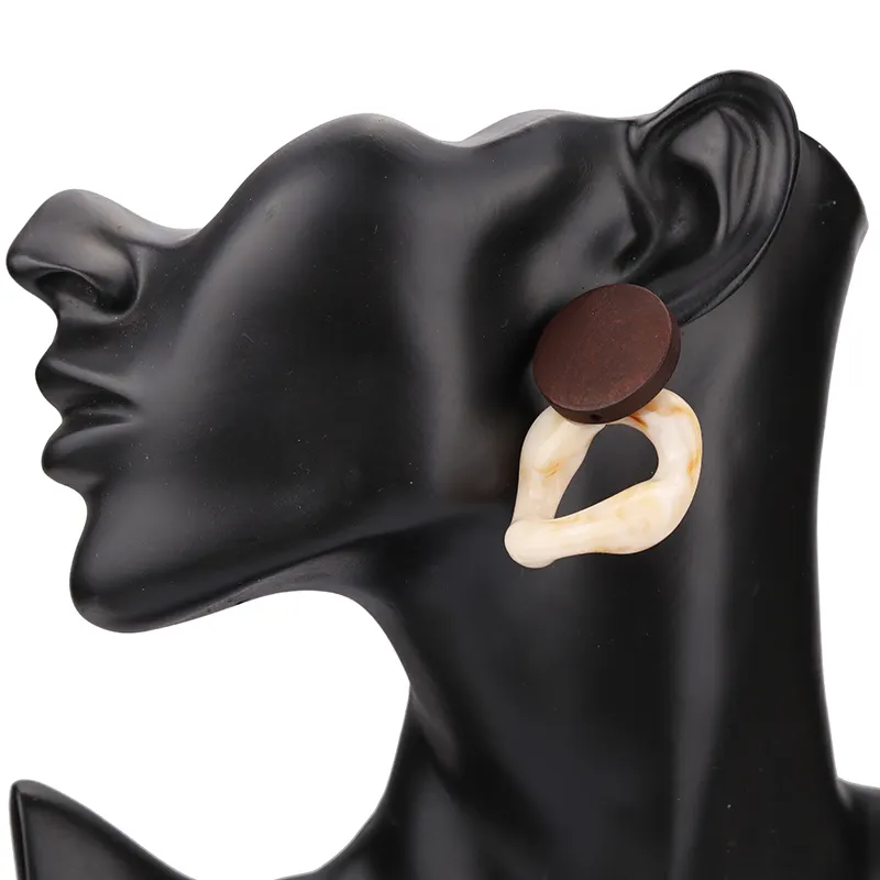 Korea Square Earrings Trendy Wood Geometric Big Resin Drop Earrings For Women Acetic Acid Large Jewelry