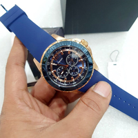 Montre analogique à quartz en silicone or rose avec cadran bleu, sous-cadran date et affichage lumineux pour chronomètre homme