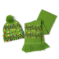 Ensemble tricoté deux pièces renne de Noël, bonnet et écharpe chauds d'hiver avec pompons, cache-cou tricoté pour la plage
