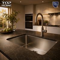 Évier de cuisine encastré simple en acier inoxydable 304 fait main, épaisseur 16 gauge, surface brossée moderne, garantie 5 ans, sans robinet