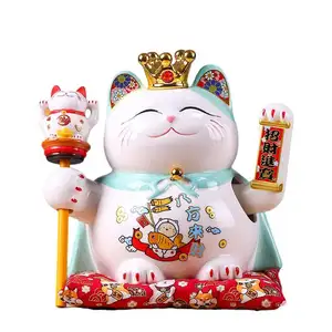 9 inch japanese-style white ceramics Shaking Hand Elvis Lucky Cat Maneki Neko Porcelain Lucky Cat White Ceramics Feng Shui