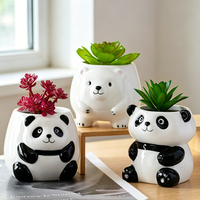 Pot Tanaman Keramik Bentuk Hewan Lucu Buatan Tangan Grosir, Vas Keramik Mini 3D Panda Jerapah untuk Pot Sukulen Kecil