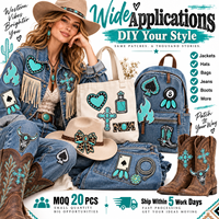 Patch brodé western turquoise style cowboy bohème du sud-ouest, thermocollant ou à coudre, vente en gros