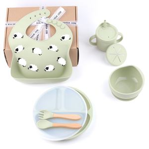 Ensemble de salle à manger en silicone sans BPA écologique pour bébés et enfants vaisselle pour tout-petits assiette cuillère <span class=keywords><strong>fourchette</strong></span> pour l'heure du repas - Product Image 2