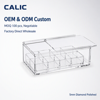 Boîte de rangement transparente en acrylique Calic avec couvercle coulissant, 10 compartiments, pour accessoires de figurines, taille personnalisée, vente en gros OEM