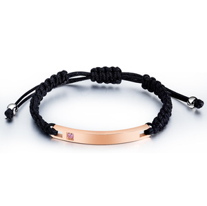 Custom PVD 18K Gold Adjustable Braided Cord Stainless Steel Bar <b>Bracelet</b> with Zircon | Couples & Lovers Jewelry for Men & Women - Product Image 1