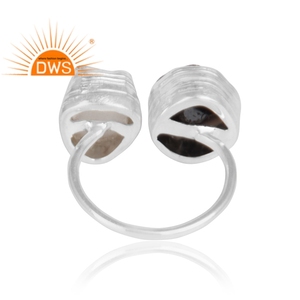 Rough Crystal and Smoky <b>Quartz</b> Gemstone <b>Ring</b> Handmade Jewelry Wholesale Indian Sterling Shiny Silver <b>Ring</b> - Product Image 3