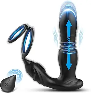 Hulamy - Vibrador anal telescópico com controle remoto para próstata, dispositivo de massagem anal, anel duplo para atraso na massagem, dispositivo de controle remoto para homens gays
