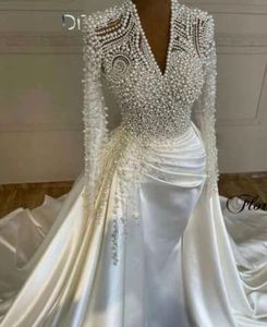 S0908R 2026 Nuovo Abito da Sposa a Sirena in Raso di Alta Qualità con Perle Pesantemente Applicate a Mano, Stile Regina, 2 Modi di Indossare - Product Image 1