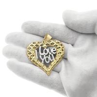 Collier pendentif cœur bicolore « Je t'aime » en maille ajourée dorée, bijou tendance, cadeau romantique pour elle pour un anniversaire