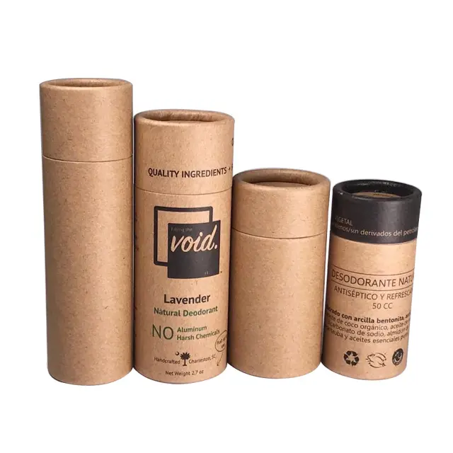 Caja biodegradable de tubo redondo de lápiz labial de papel negro orgánico, embalaje cosmético pequeño