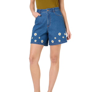 Shorts de mezclilla personalizados listos para bordar para mujer, con panel de bolsillo en blanco para logotipo, marca privada o personalización, ricos en algodón, para verano, al por mayor. - Product Image 4