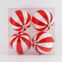 Boules de Noël en plastique de 100 mm enveloppées de fil de soie, lot de 4, coffret cadeau, décoration suspendue, modèle Guangdong 171238