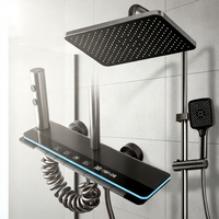Système de douche à affichage numérique avec éclairage d'ambiance LED, en aluminium spatial, fixation murale, ensemble de douche pluie avec barre coulissante