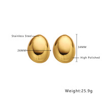 Bijoux Courage Energy Boucles d'oreilles grand œuf rond en or Clous d'oreilles en acier inoxydable plaqué or 18K