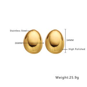 Bijoux Courage Energy Boucles d'oreilles grand œuf rond en or Clous d'oreilles en acier inoxydable plaqué or 18K - Product Image 6