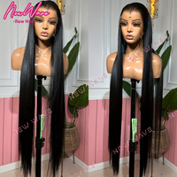 Peluca de Cabello Virgen Indio de Alta Calidad con Frente de Encaje Monofilamento, Sin Pegamento, Encaje Transparente HD, Opciones Personalizadas en Negro