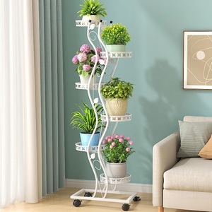 Multi Layer Movable Flower Stand White Indoor Plant Shelf For Balcony Living Room Floor Standing With Wheels - Product Image 2
