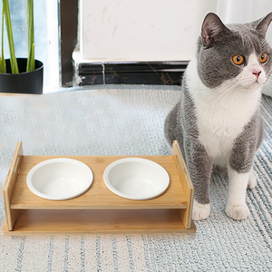 ベストセラー木製フレームペットセラミックボウル犬猫皿ボウル折りたたみ式犬フィーダーセラミック付きペットボウル - Product Image 4