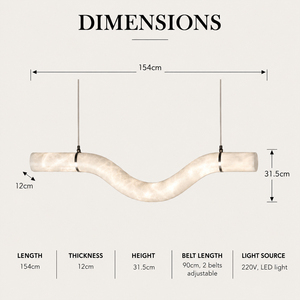 Lampe suspendue minimaliste en forme de S en albâtre avec finition métallique, luminaire linéaire pour îlot de cuisine et table à manger - Product Image 3