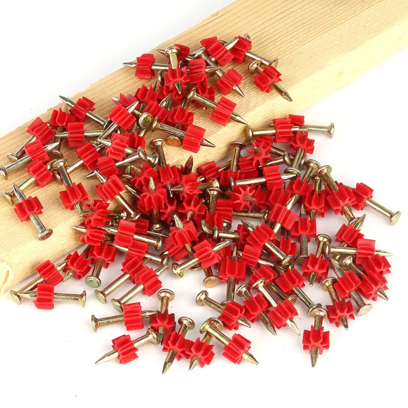 High Strength 1/4 X 3/4 Customized Concrete Shoot Nails with pvc Red Buffer Hammer Drive Pins