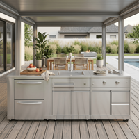 Vente en gros d'armoires de cuisine d'extérieur modulaires en acier inoxydable 304 antibactériennes armoires de cuisine d'extérieur de haute qualité avec barbecue