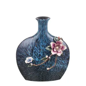 NOSHMAN florero Sáng tạo khách sạn Trang trí phòng khách Hợp kim thiếc Trục đúc kim loại Hoa Begonia Enamel Glass Vase