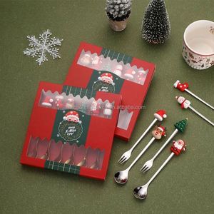 Modern Christmas Souvenir Stainless Steel Tea Spoon and Fork Set Golden Cutlery Gift <b>for</b> Kids - Product Image 3