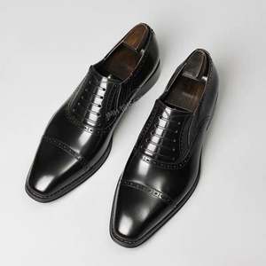 Zapatos de Vestir de Cuero Genuino Hechos a Medida de Alta Gama con Punta Cuadrada y Suela de Goma con Estilo Británico de Primera Calidad para Hombre de Oficina - Product Image 1