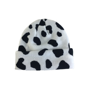 Gorro con estampado de <span class=keywords><strong>vaca</strong></span> personalizado, gorro de calavera con puños de punto, gorros de reloj de doble capa para mujeres y hombres, logotipo personalizado - Product Image 1