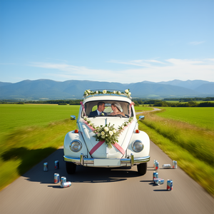 T-shirt à manches longues pour voiture de lune de miel Just Married avec des canettes sur le dos - Product Image 3