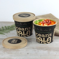 Gobelet à soupe en papier personnalisé imprimé avec couvercle en papier, revêtement PE/PLA blanc/kraft