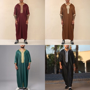 Abito Musulmano da Uomo, Camicia Etnica Ricamata a Maniche Lunghe, Tunica Mediorientale Islamica per Uomini - Product Image 2