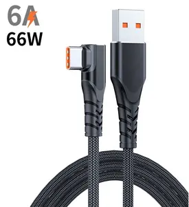 Cable USB tipo C de alta velocidad de 6A, Cable de carga súper rápida de 66W, compatible con Huawei, venta al por mayor de fábrica