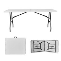 Table de mariage de camping longue en plastique pliable rectangulaire blanche portable à centre étanche à l'humidité pour extérieur de 6 pieds
