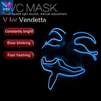 Masque LED lumineux d'Halloween en PVC, masque de cosplay avec fil lumineux EL, masque de fête effrayant, masque V pour Vendetta en stock !