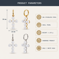 Boucles d'oreilles créoles en acier inoxydable 304 avec perles coquillages dorées 38 mm pour femme